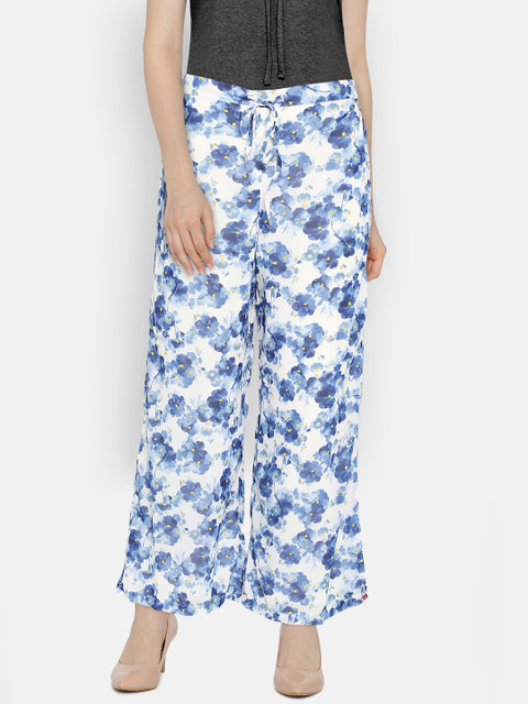 

Biba Women Blue & White Printed Flared Palazzos