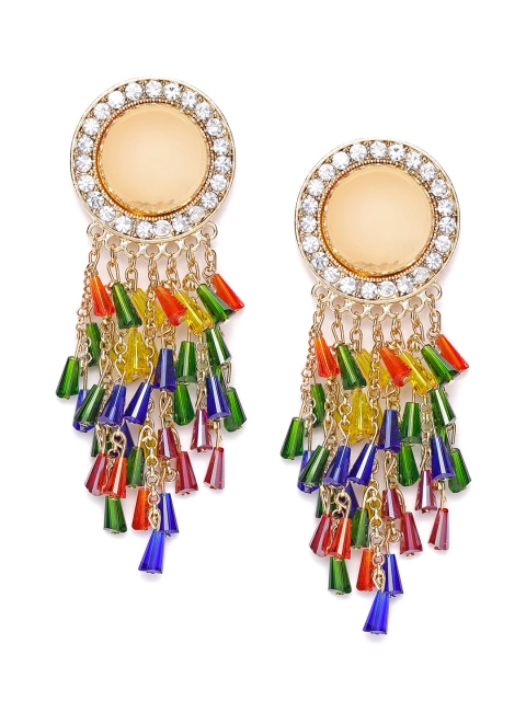 

Golden Peacock Multicoloured Gold-Plated Circular Drop Earrings, Multi