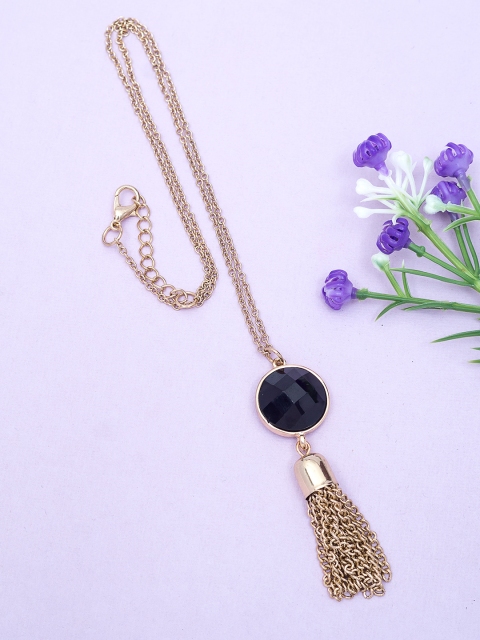 

Golden Peacock Black & Gold-Plated Metal Tasselled Necklace