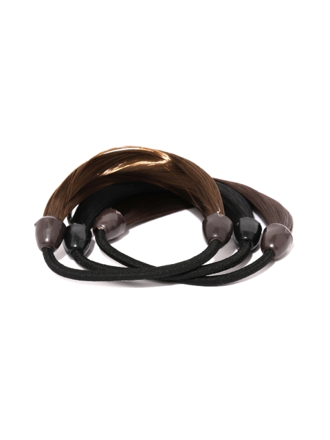

Golden Peacock Set of 3 Ponytail Holders, Black