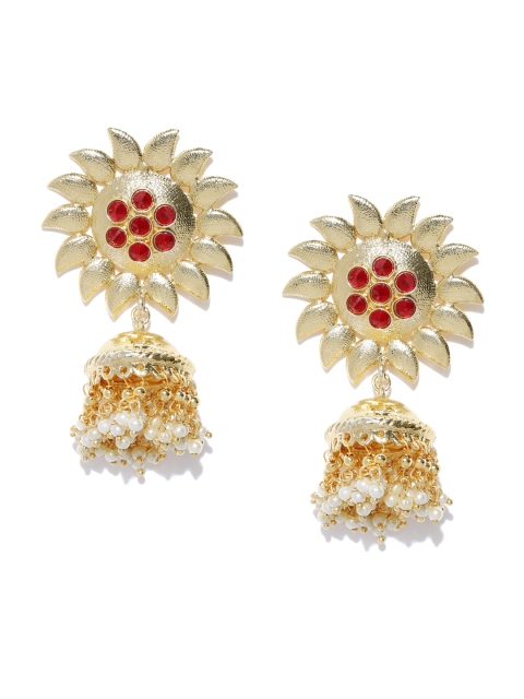 

PANASH Gold-Toned & Maroon Dome Shaped Jhumkas