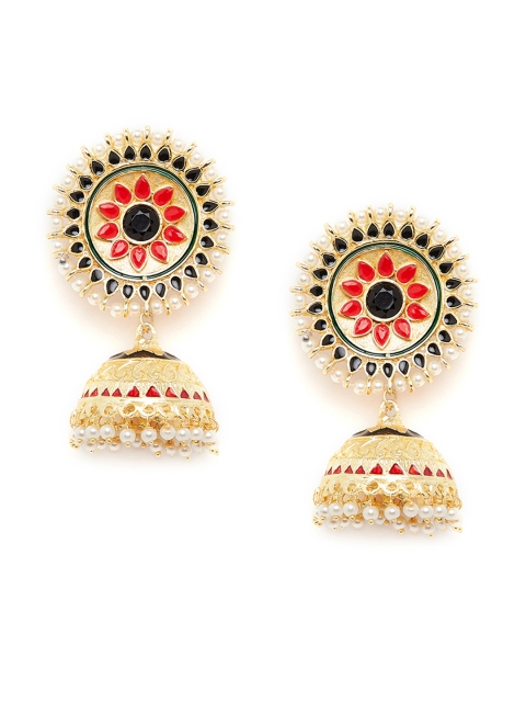 

PANASH Gold-Plated & Red Dome Shaped Jhumkas