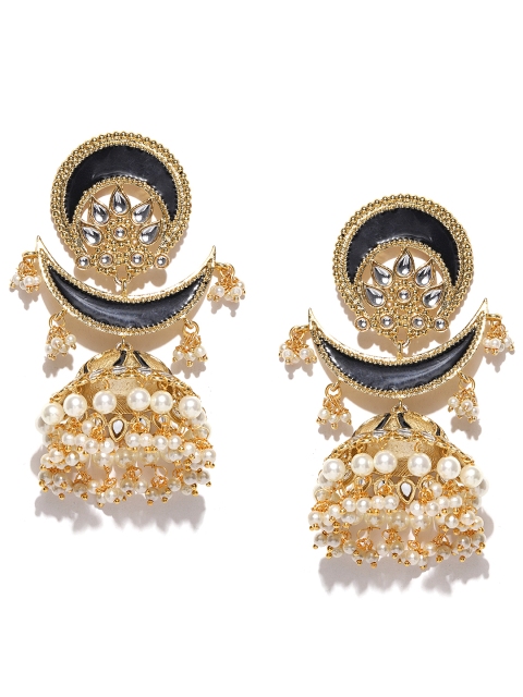 

PANASH Black & Off-White Gold-Plated Handcrafted Dome-Shaped Jhumkas