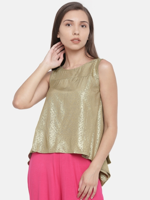 

Global Desi Women Gold-Toned Printed A-Line Top