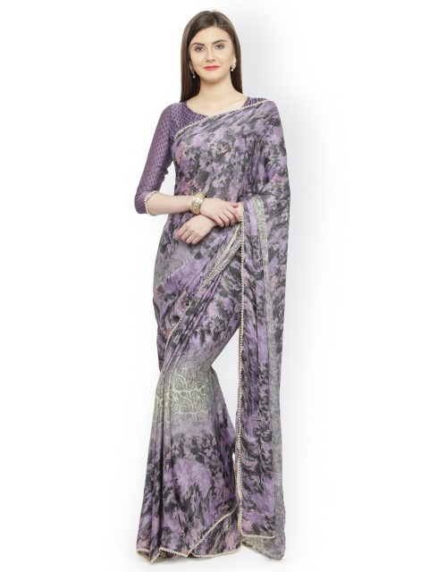 

Shaily Purple & Black Satin Printed Saree