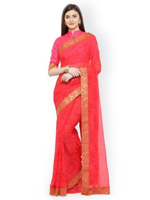 

Shaily Peach-Coloured & Pink Embellished Saree