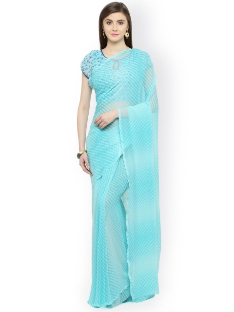 

Shaily Turquoise Blue Printed Pure Georgette Saree