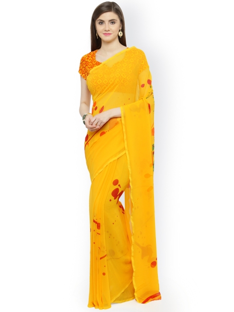

Shaily Yellow Printed Pure Georgette Saree