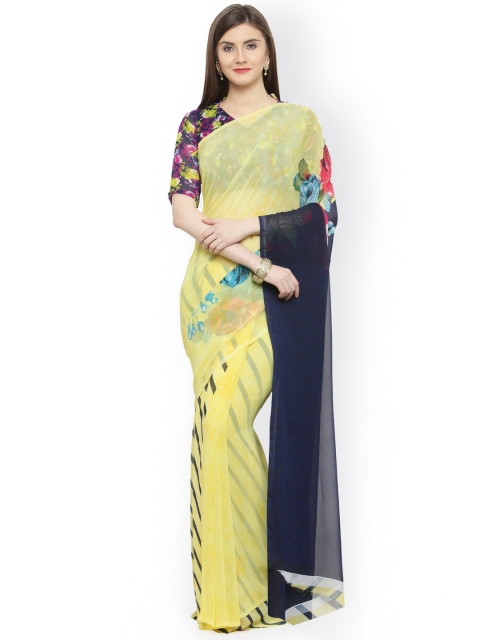 

Shaily Yellow Printed Pure Georgette Saree