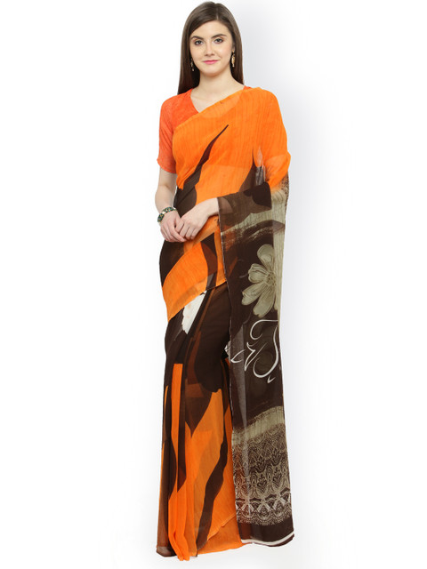 

Shaily Orange Printed Pure Georgette Saree