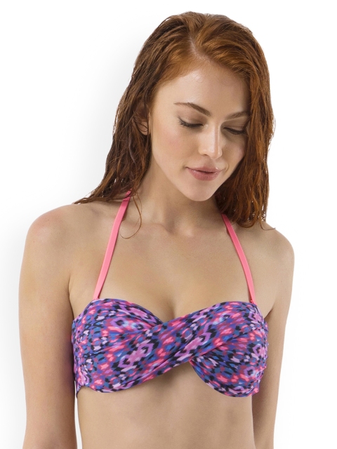 

Amante Purple Printed Twisted-Bandeau Swim Bikini Bra SWT17604