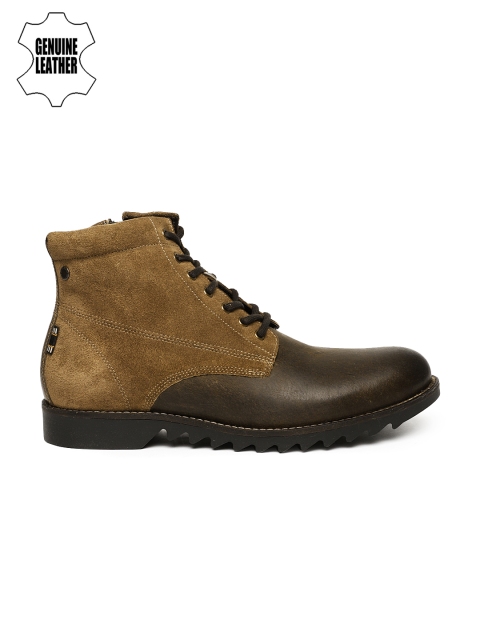 

Jack & Jones Men Brown Solid Leather High-Top Flat Boots