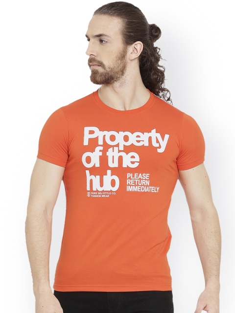 

Duke Men Orange Printed Round Neck T-shirt