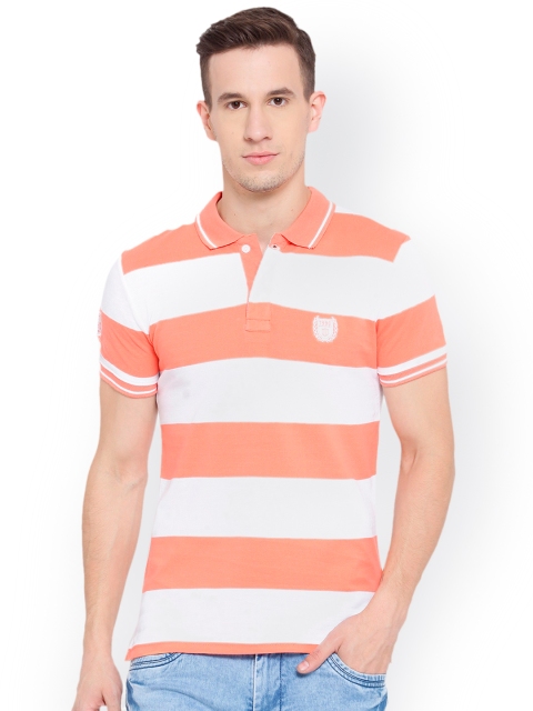 

Duke Men Orange Striped Polo Collar T-shirt