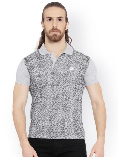 

Duke Men Grey Printed Polo Collar T-shirt