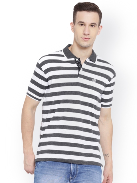 

Duke Men Grey Striped Polo Collar T-shirt