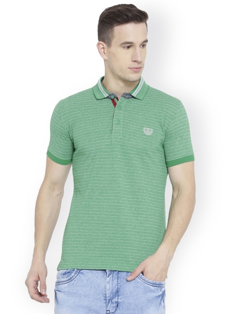 

Duke Men Green Striped Polo Collar T-shirt