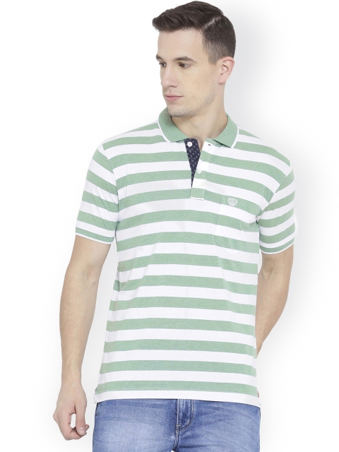 

Duke Men Green Striped Polo Collar T-shirt