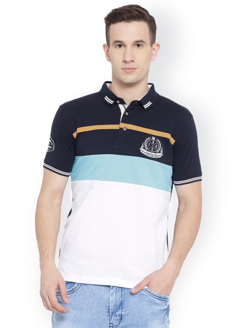 

Duke Men Blue Colourblocked Polo Collar T-shirt