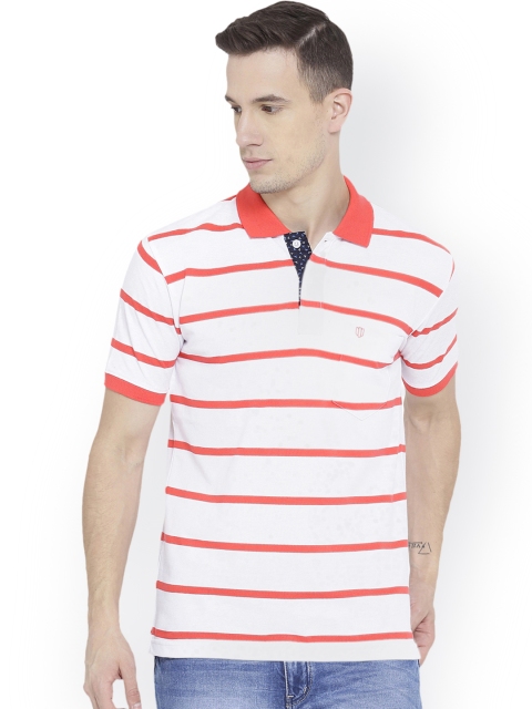 

Duke Men White Striped Polo Collar T-shirt