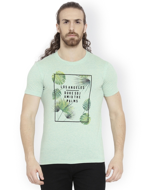 

Duke Men Green Printed Round Neck T-shirt