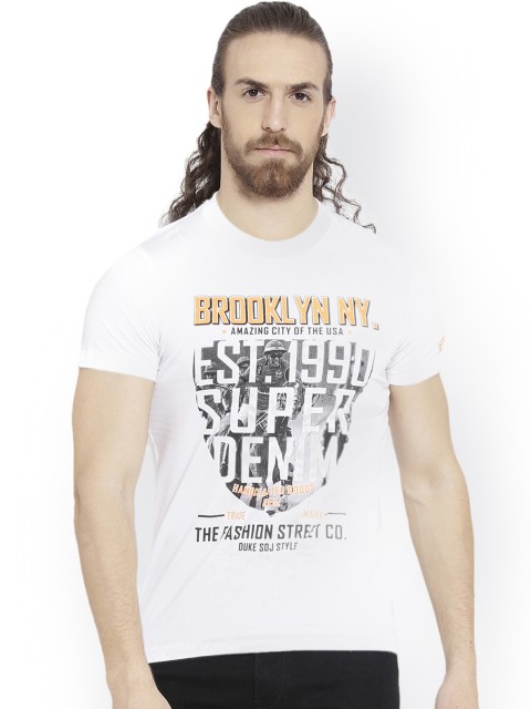 

Duke Men White Printed Round Neck T-shirt