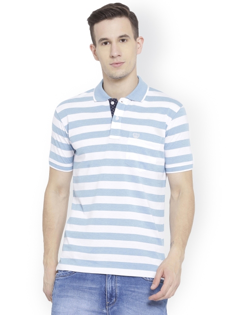 

Duke Men Blue Striped Polo Collar T-shirt