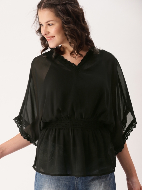 

DressBerry Women Black Sheer Top