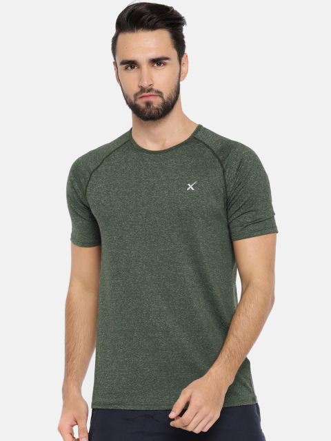 

HRX by Hrithik Roshan Men Olive Green Striped Performance Training T-shirt