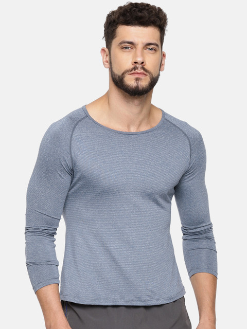 

HRX by Hrithik Roshan Men Blue Striped Performance Training T-shirt