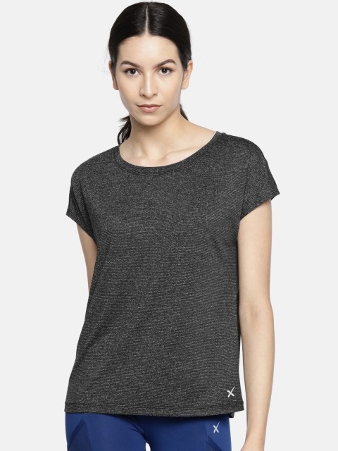 

HRX by Hrithik Roshan Women Black Striped Round Neck Performance Running T-shirt