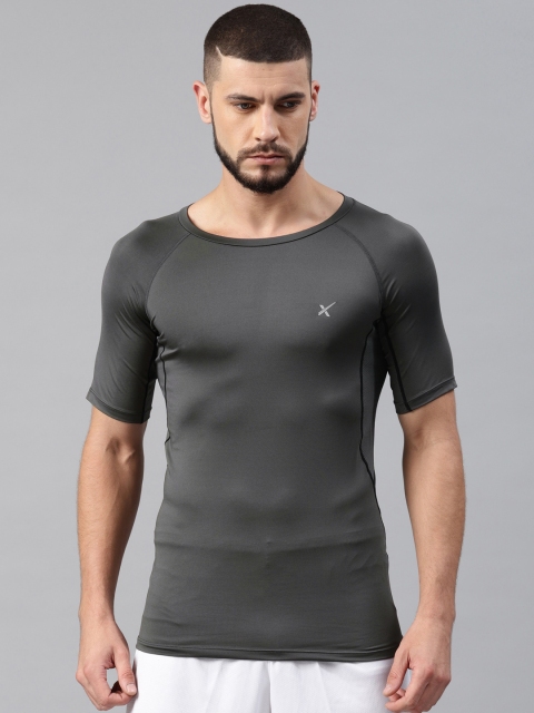 

HRX by Hrithik Roshan Men Grey Active Solid Round Neck Compression Running T-shirt