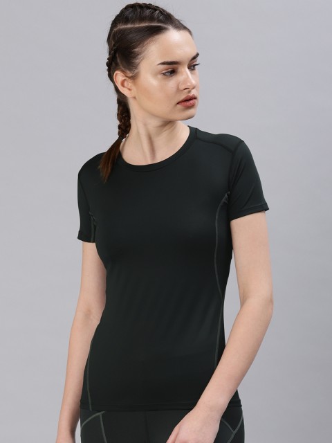 

HRX by Hrithik Roshan Women Black Solid Training T-shirt