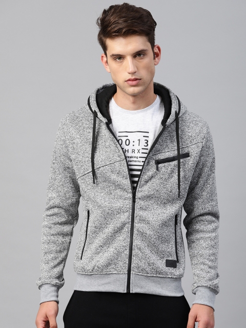 

HRX by Hrithik Roshan Men Grey Melange Solid Outdoor Hooded Sweatshirt