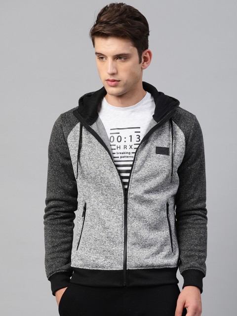 

HRX by Hrithik Roshan Men Grey Solid Outdoor Hooded Sweatshirt