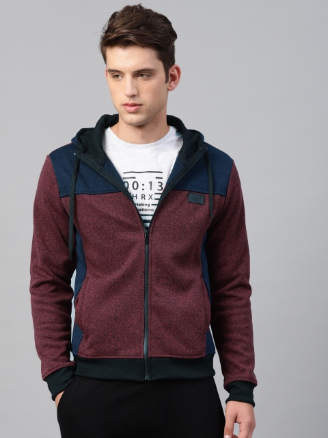 

HRX by Hrithik Roshan Men Maroon & Navy Colourblocked Outdoor Hooded Sweatshirt