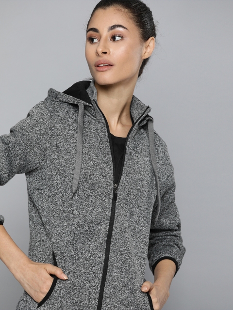 

HRX by Hrithik Roshan Women Grey Melange Solid Hooded Sporty Jacket