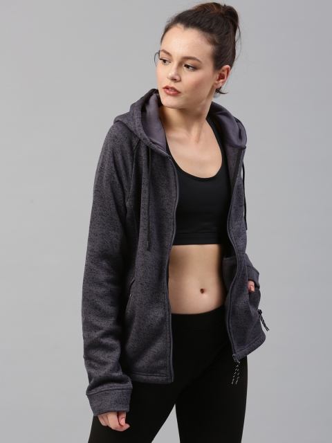 

HRX by Hrithik Roshan Women Grey Melange Solid Hooded Sweatshirt