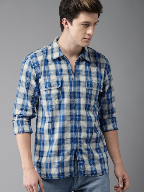 

Moda Rapido Men Blue & Beige Regular Fit Checked Casual Shirt