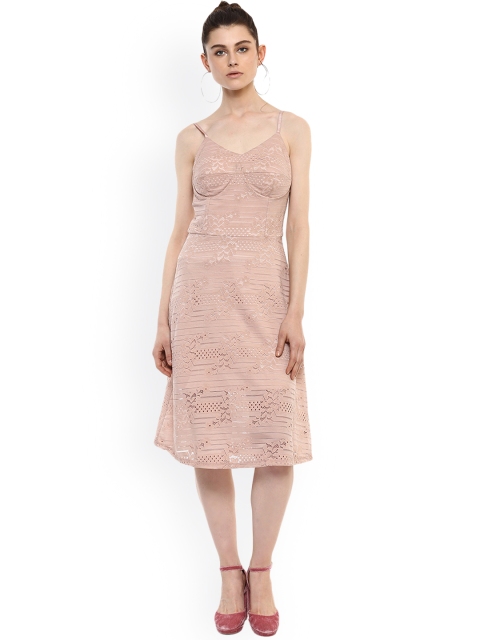 

Kazo Women Beige Printed Fit and Flare Dress