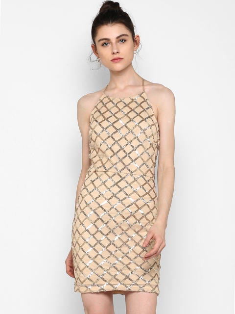 

Kazo Women Beige Embellished Sheath Dress