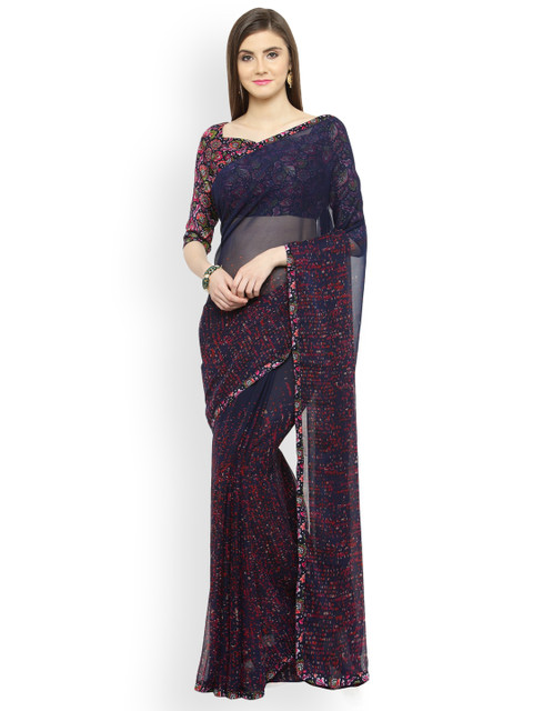 

Shaily Blue Printed Pure Georgette Saree