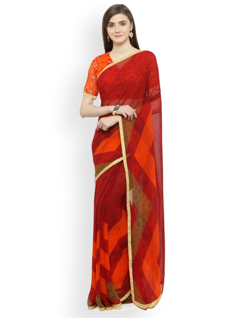 

Shaily Red Printed Pure Georgette Saree