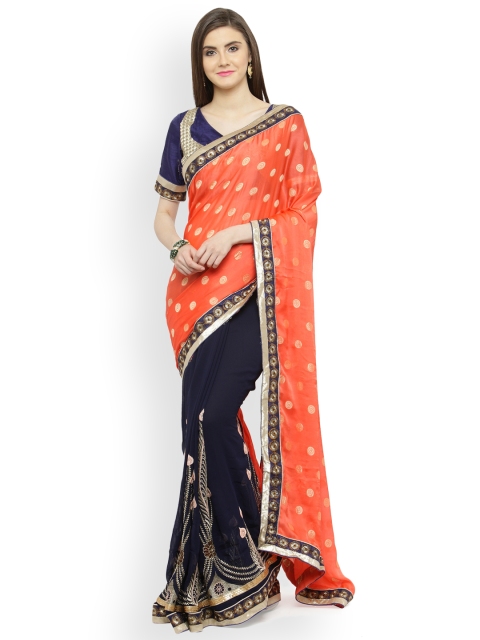 

Shaily Orange Embroidered Pure Georgette Saree