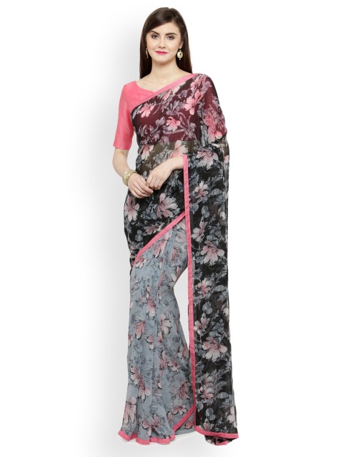 

Shaily Black & Pink Pure Georgette Printed Saree