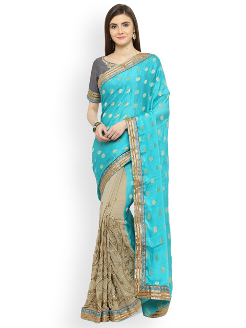 

Shaily Sea Green & Beige Pure Georgette Embroidered Saree