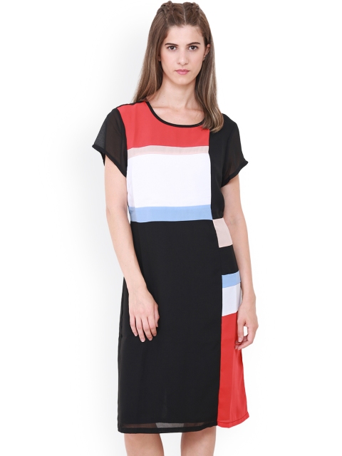

Heather Hues Women Black Colourblocked A-Line Dress