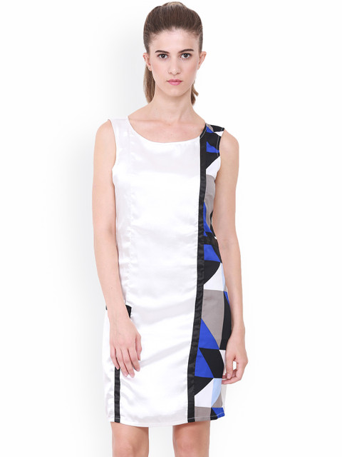 

Heather Hues Women White Colourblocked A-Line Dress