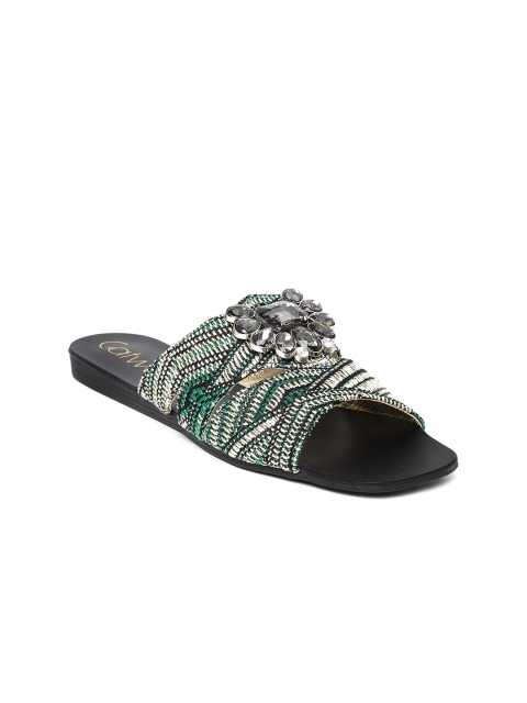 

Catwalk Women Green & Black Woven Design Open Toe Flats