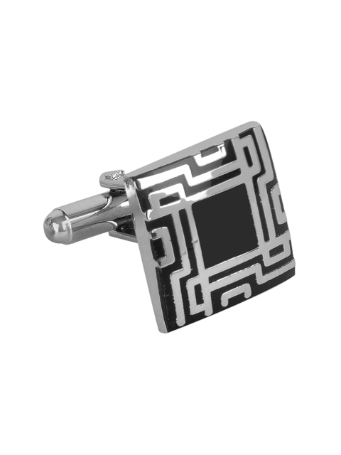 

JEWEL JUNCTION Silver-Toned Geometric Cufflinks